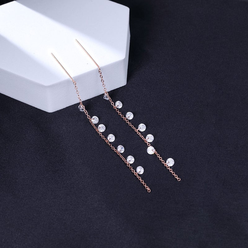 SLUYNZ 925 Sterling Silver Sparkling CZ Droplet Dangle Earrings for Women Elegant Long Dangling Earrings Threader Tassel (B-Rose Gold Plated) - Image 5